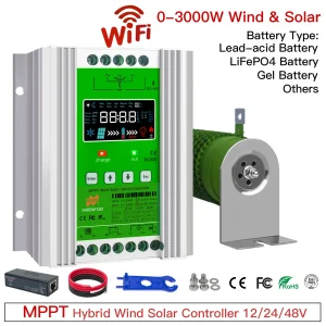 Regolatore di carica ibrido solare eolico 12V 24V 48V 3000W Wifi, carica MPPT per turbina eolica a pannello solare, batteria al piombo al litio