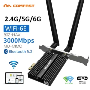 Adattatore WiFi 6E COMFAST 3000M Tri-Band Wireless Desktop PCIe per Scheda Intel AX210 Pro 2.4/5/6GHz Bluetooth 5.2 PCI Express
