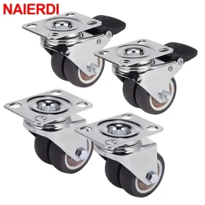 4PCS NAIERDI Girevole Ruote ruote 1.5 ” / 2″ Heavy Duty A Rulli In Gomma Morbida Mobili Caster Con Freno per la Piattaforma Trolley