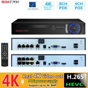 SIMICAM H.265 + 4CH 8CH POE NVR per telecamera di sorveglianza di sicurezza IP sistema CCTV 2MP 5MP 8MP 4K registratore Audio Video rilevamento facciale