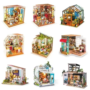 Robotime Casa delle bambole in miniatura in legno fai-da-te 1:24 Kit di costruzione di modello di casa delle bambole fatta a mano Giocattoli per bambini Adulti