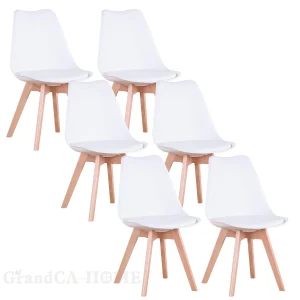 Un Set di 6 sedie da pranzo moderne e minimaliste sedile imbottito in PU gambe in legno di faggio sedia nordica per cucina soggiorno/sala da pranzo ristorante