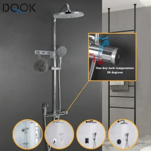 DQOK miscelatore termostatico per doccia Set di miscelatori per doccia da bagno cromato sistema di doccia a pioggia a cascata rubinetti per vasca