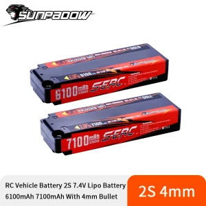 Sunpadow 7.4V 2S batteria Lipo 70C 6100mAh 7100mAh custodia rigida con proiettile da 4mm per veicoli RC Car Truck Tank Buggy Truggy Racing