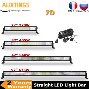 Barra Luminosa LED Offroad 22” 32” 42” 52” a 3 File 7D, Faro da Lavoro LED Combo 12v 24v per Camion SUV ATV 4WD 4×4