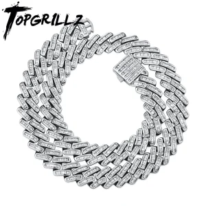 TOPGRILLZ 12mm Baguette Prong collana cubana Link lusso ghiacciato CZ collana da uomo Hip Hop Rock gioielli di moda per regalo