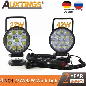 Auxtings 4in 4” Portatile 27W 42W Spot di Inondazione Base Magnetica Led Luce di Lavoro Auto Camion Guida Offroad 4WD 4×4 SUV ATV 12V 24V