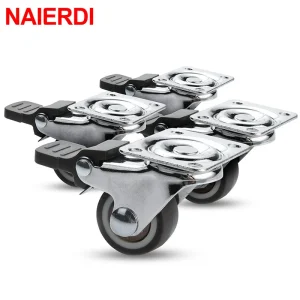 NAIERDI 4PCS Ruote girevoli in gomma morbida TPR Ruote per carrello a rulli per carichi pesanti con freno per carrello con piattaforma per mobili