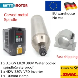CNC 3.5kw ER20 Kit motore mandrino raffreddato con raffreddamento ad acqua impermeabile Metallo intagliato + inverter HY VFD e morsetto da 100 mm