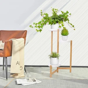 Supporti per piante in bambù da interno, supporto per piante ad angolo alto a 3 livelli e espositore per piante per giardino esterno