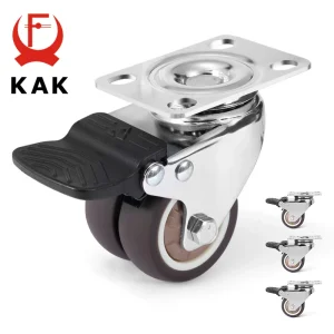 KAK 4pcs 2 pollici ruote girevoli con freno girevole per carrello Pallet universale muto in gomma morbida rulli per mobili Hardware per mobili