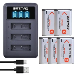 Batteria Batmax 1860mAh NP-BX1 + Caricabatterie LED a 3 Slot per Sony ZV-1F DSC-RX100 M6 M7 M5A M3 WX500 HX300 WX350 AS30V AS300 HX60