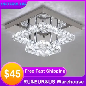 Lampada da soffitto a LED in cristallo quadrato Lampadario moderno Illuminazione per interni Corridoio Corridoio Apparecchio a montaggio superficiale Home Hotel Loby Decor