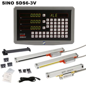SINO SDS6-3V Custodia in metallo Tornio a 3 assi Fresatura Lettura digitale DRO e scala lineare 5um KA-300 + Righello encoder ottico sottile KA-500