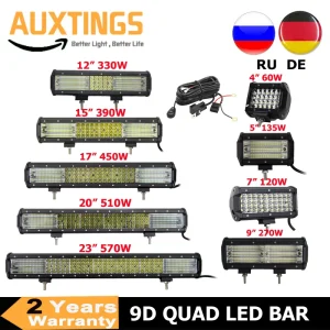 AUXTINGS Barra Luminosa a LED 9D da 4 5 7 9 12 15 17 20 23 Pollici, Faro da Lavoro per Guida Fuoristrada, Barra LED a 4 File per Barche, Auto, Trattori, Camion, SUV, ATV
