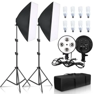 Kit di Illuminazione Softbox SH per Fotografia, Set di Quattro Lampade Softbox 50x70CM, Attrezzatura con Base E27 per Studio Fotografico