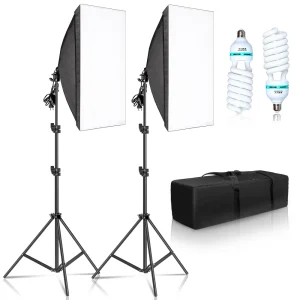 Kit di Illuminazione Softbox 50x70CM per Fotografia, Sistema Professionale con Lampadine Fotografiche E27, Attrezzatura per Studio Fotografico