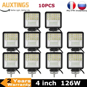 10 pezzi 4 pollici 126W LED lavoro luce fuoristrada guida fendinebbia per 4×4 SUV ATV camion barca auto 12V 24V