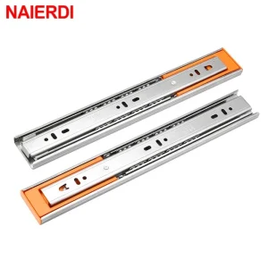 NAIERDI Guide ammortizzatori Buffer 10″-22″ Scivoli per armadietti in acciaio inossidabile Chiusura ammortizzata Guide per cassetti a tre sezioni Hardware per guide per cassetti
