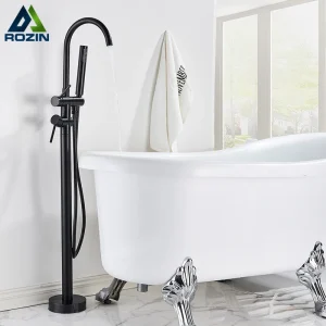 Rozin bronzo nero bagno vasca da bagno rubinetti doccia rubinetto rotondo da pavimento miscelatore acqua calda fredda, beccuccio vasca e doccetta