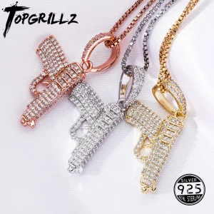 TOPGRILLZ Hip Hop Ciondolo Donna 925 Sterling Argento Scintillante Ciondolo Pistola Ghiacciato Fuori La Collana di Zircon di Fascino di Modo