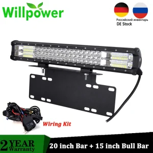 Willpower 20 pollici 288w barra luminosa a LED, 15 “staffa targa Bull Bar fascio combinato per auto fuoristrada camion trattore 4×4 12V 24V