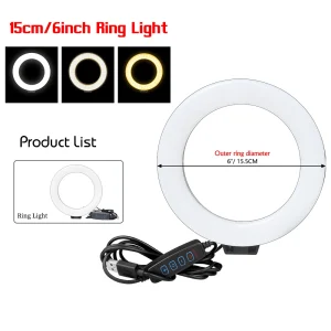 SH 16 centimetri 6 pollici Anello di Luce Carica Usb Selfie Lampada Video A Led Dimmerabile Fotografia Luce Per YouTuber Photo Photography Studio
