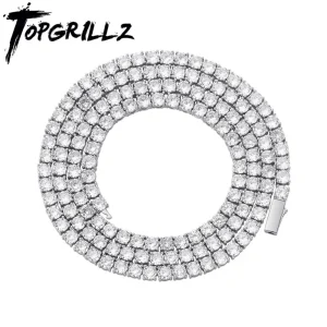 TOPGRILLZ 3MM-6MM Fibbia a molla ghiacciata Zircone cubico completo 1 fila Collana a catena da tennis Oro Argento Colore Gioielli Hip Hop