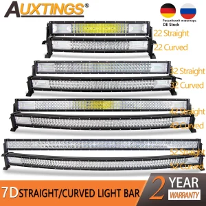 Auxtings 7D Barra luminosa a LED diritta/curva 22 “32” 42 “52” Luce da lavoro Tri-Fila 4×4 Camion ATV Tetto per auto Barra luminosa di guida fuoristrada