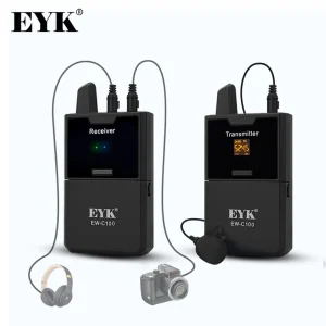 EYK EW-C100 Microfono per fotocamera Microfono lavalier wireless con funzione monitor Microfono da bavero wireless UHF per smartphone Fotocamere DSLR