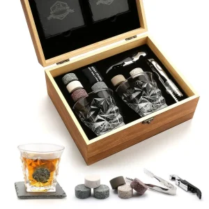 Set regalo whisky Stones-Set di 2 bicchieri da whisky-Granite Chilling whisky Rocks – Scotch Bourbon whisky Glass Gift Box Set
