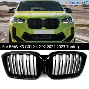 Per BMW X3 G01 X4 G02 2022 2023 Tuning nero lucido auto anteriore rene griglie griglia argento diamante sport M Style senza fotocamera
