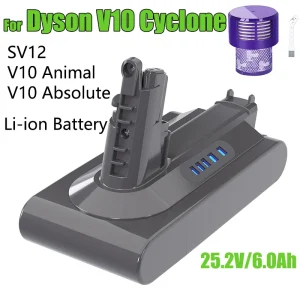 Per batteria For Dyson V10 25.2V 6000mAh batteria ricaricabile agli ioni di litio SV12 V10 Absolute V10 Fluffy cyclone V10 aspirapolvere a batteria