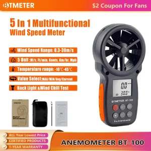 Anemometro digitale portatile BTMETER BT-100, misuratori di velocità del vento 0-30 m/s, sensore di velocità del vento per UAV, vento freddo, surf tiro