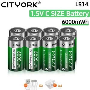 PALO Batteria agli ioni di litio da 1,5 V C 6000 mWh Tipo C Batterie al litio ricaricabili Batteria Lipo LR14 dimensione C per torce elettriche Stufa a gas