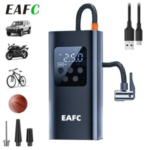 EAFC Mini pompa di gonfiaggio portatile senza fili, compressore d’aria, gonfiatore per pneumatici, display digitale per gonfiatore per pneumatici