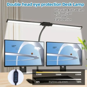 Lampada da tavolo a Clip supporto per luce Monitor a Led USB 3 modalità colore e 10 luci di lettura dimmerabili per studio lampada da scrivania a doppia testa per ufficio