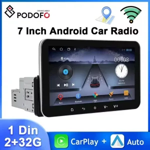 Podofo 2 + 32G Android Autoradio 7 ” 1Din Lettore multimediale Carplay Android Auto Navigazione GPS WIFI EQ 4Core Bluetooth Car Stereo