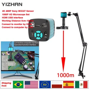 Microscopio digitale elettronico 1080P 48MP 4K HDMI USB 2K VGA Fotocamera 150X C-mount Big Vision Braccio articolato flessibile per la riparazione
