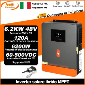PowMr EU 6.2KW inverter solari ibridi 48V Battery Bank a 230V Max PV 500V built-in Pure Sine 120A MPPT Solar Charger Controller