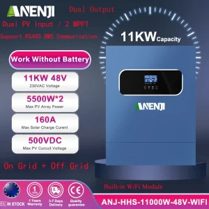 Inverter solare ibrido 11KW 6.2KW 4.2KW Convertitore sinusoidale puro 48V 24V 230V Off Grid Tie Sinusoidale puro 160A 120A Caricatore solare PV 500VDC