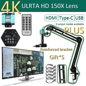 Microscopio elettronico Full HD 4K per saldatura IMX415 48MP HDMI USB Fotocamera digitale Obiettivo 150X Staffa rinforzata Riduce le vibrazioni