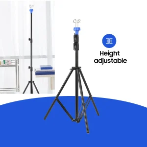 Supporto per sacca antigoccia portatile IV Pole supporto telescopico pieghevole con gancio per ospedale 75-210cm
