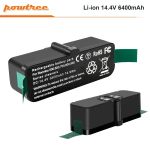 Powtree 6400mAh batterie ricaricabili agli ioni di litio per iRobot Roomba batteria 500 550 620 650 760 770 800 aspirapolvere 14.4V strumenti