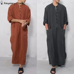 Uomini musulmani Jubba Thobes Arabo Pakistan Dubai Caftano Abaya Abiti Abbigliamento islamico Arabia Saudita Camicetta lunga nera Spogliatoio
