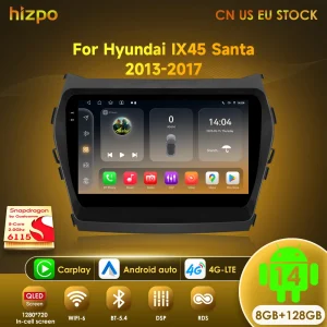 Hizpo Carplay Android 14 Per Hyundai IX45 Santa Fe 2013-2017 Autoradio Lettore Multimediale Video GPS QLED Schermo di Navigazione 4G BT