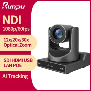 Telecamera PTZ NDI Runpu con Tracciamento AI, Telecamera per Conferenze PTZ Video SDI HDMI USB POE, Telecamera per Streaming Live per Videoconferenze e Chiese