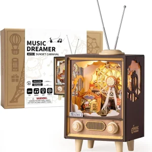 Robotime Carillon in Legno, Puzzle 3D, Kit Modellismo Fai da Te, Book Nook, Luce Notturna Fai da Te per Uomini e Donne, Hobby, Parchi Divertimento al Tramonto
