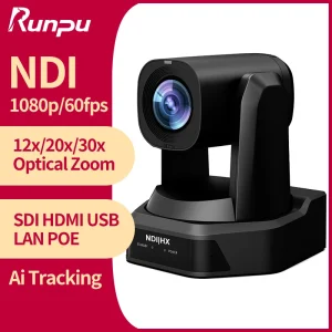 Telecamera PTZ per Conferenze NDI Runpu 1080P/60fps con Zoom 12/20/30x, Tracciamento Automatico AI, Uscite SDI HDMI USB, Supporto POE