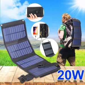 Pannello solare pieghevole 20W 50W 60W, caricabatterie portatile con USB 5V DC, alimentatore solare a piena potenza per dispositivi mobili
